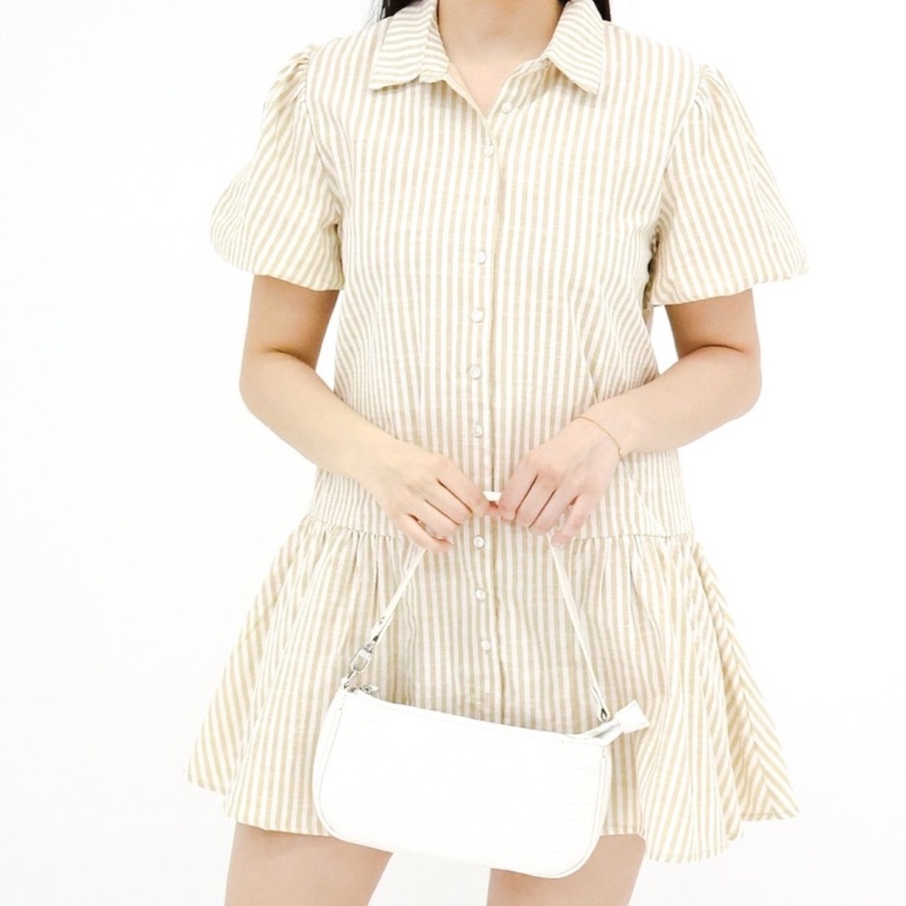 IN THE BEGINNING Women’s Beige n White Stripe Mini Dress/ Tunic